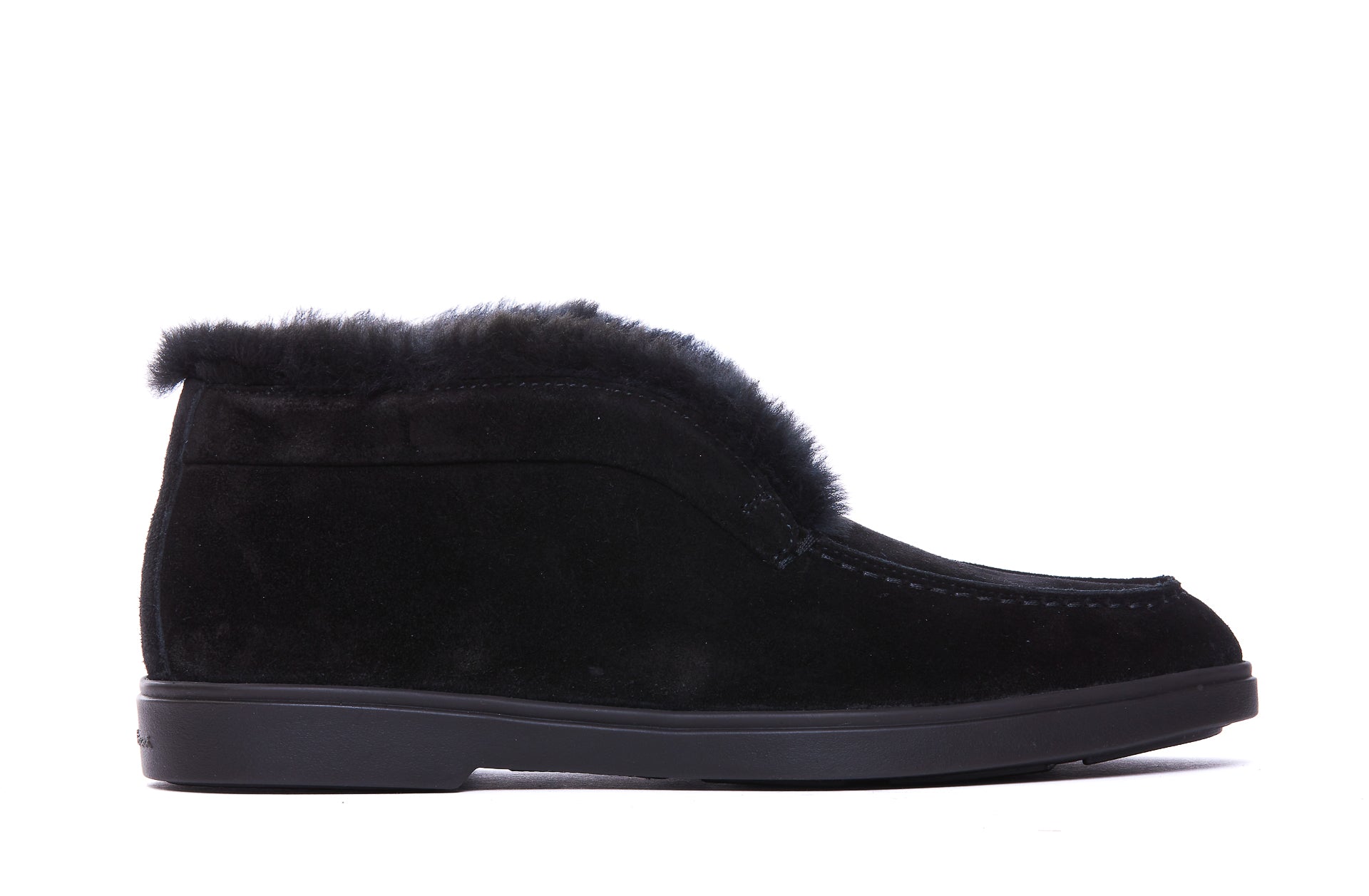 Santoni Flat Shoes Black Suede Leather/rubber Sole