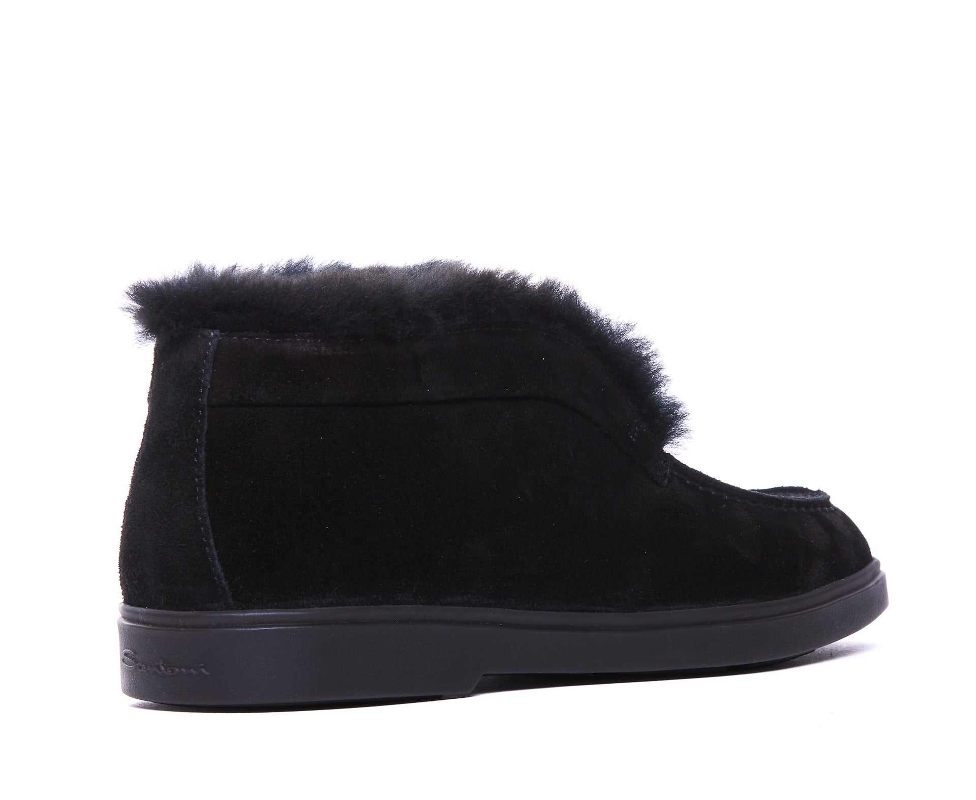 Santoni Flat Shoes Black Suede Leather/rubber Sole