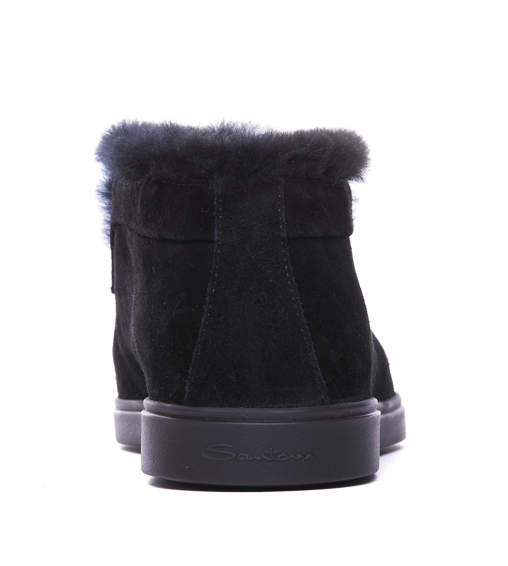 Santoni Flat Shoes Black Suede Leather/rubber Sole