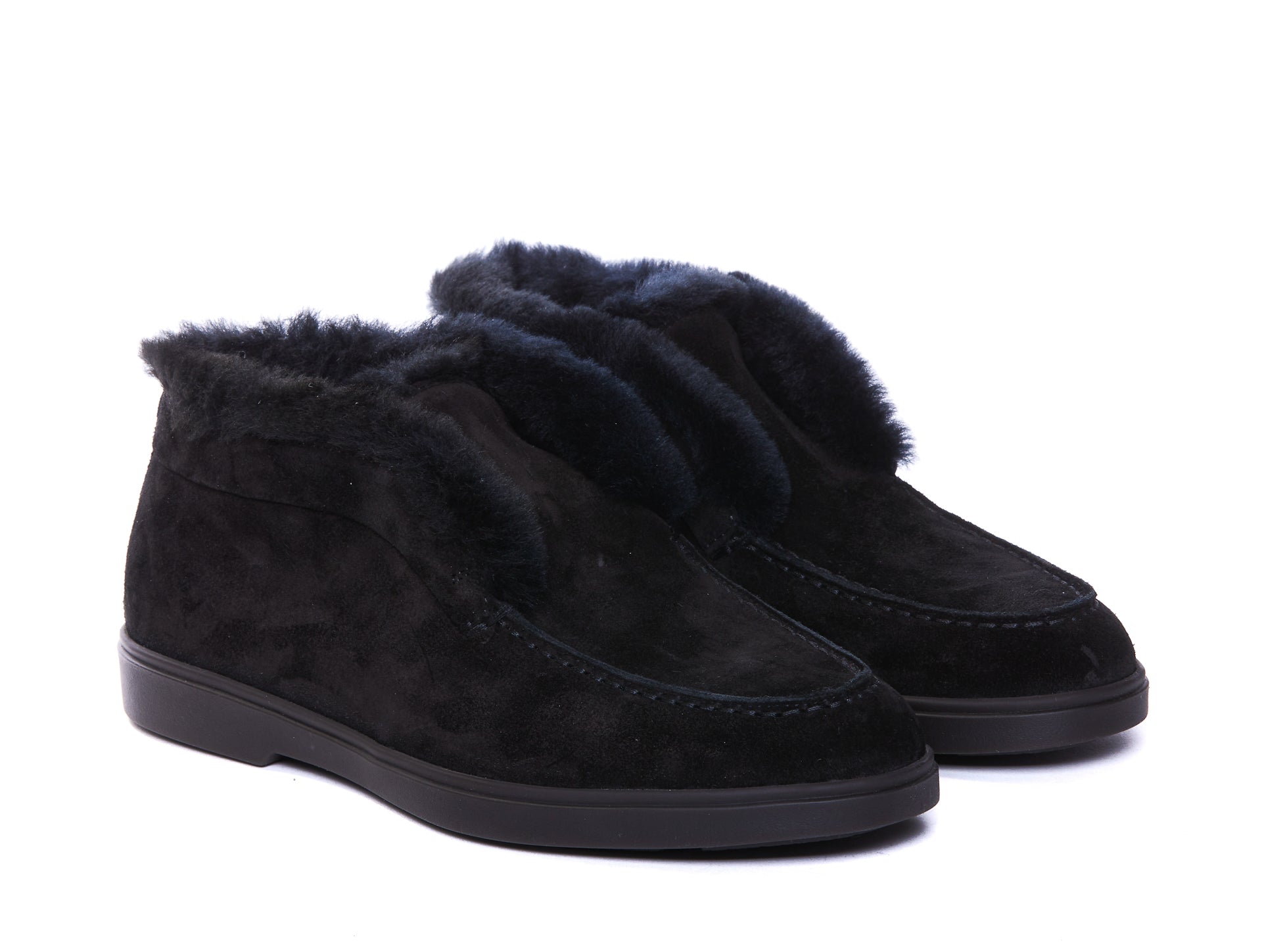 Santoni Flat Shoes Black Suede Leather/rubber Sole