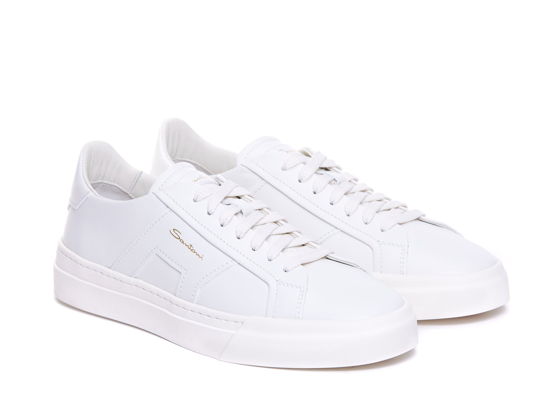 Santoni Sneakers White Calf Leather/rubber Sole