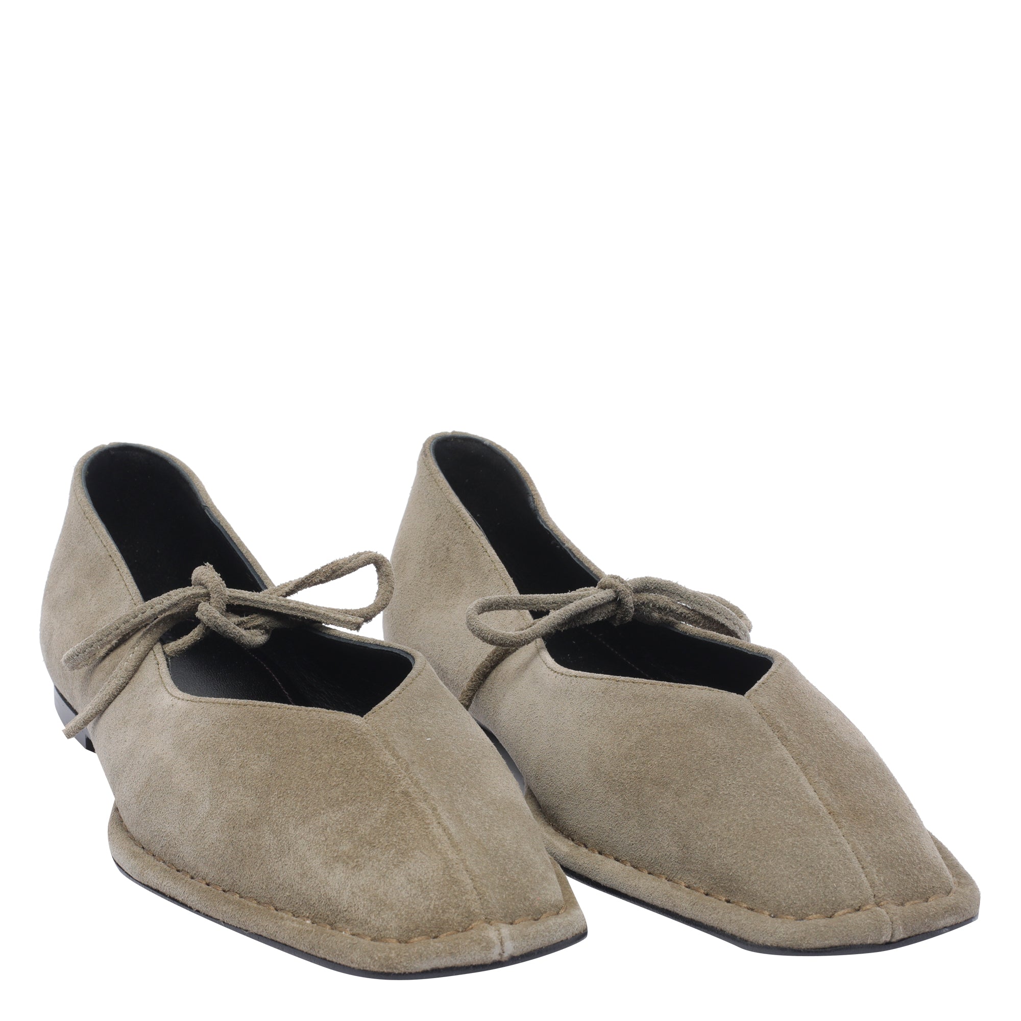 Alohas Flat Shoes Green Suede Leather/leather Sole