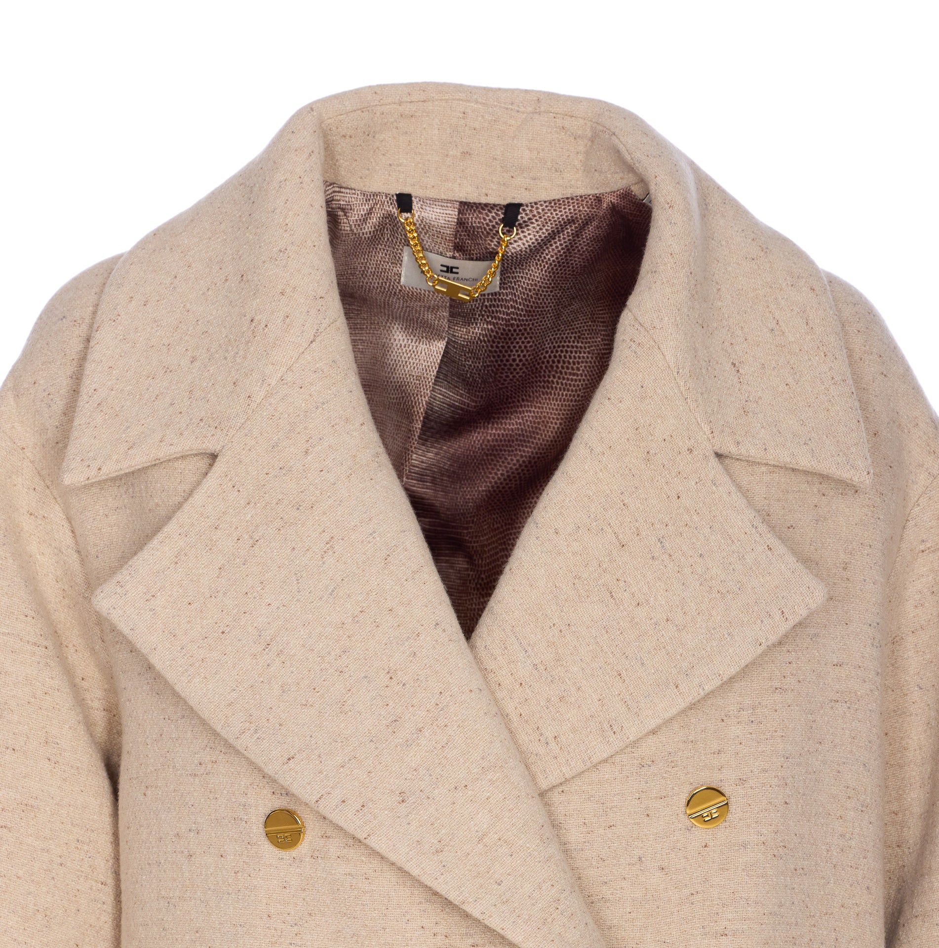 Elisabetta Franchi Coats Beige Virgin Wool