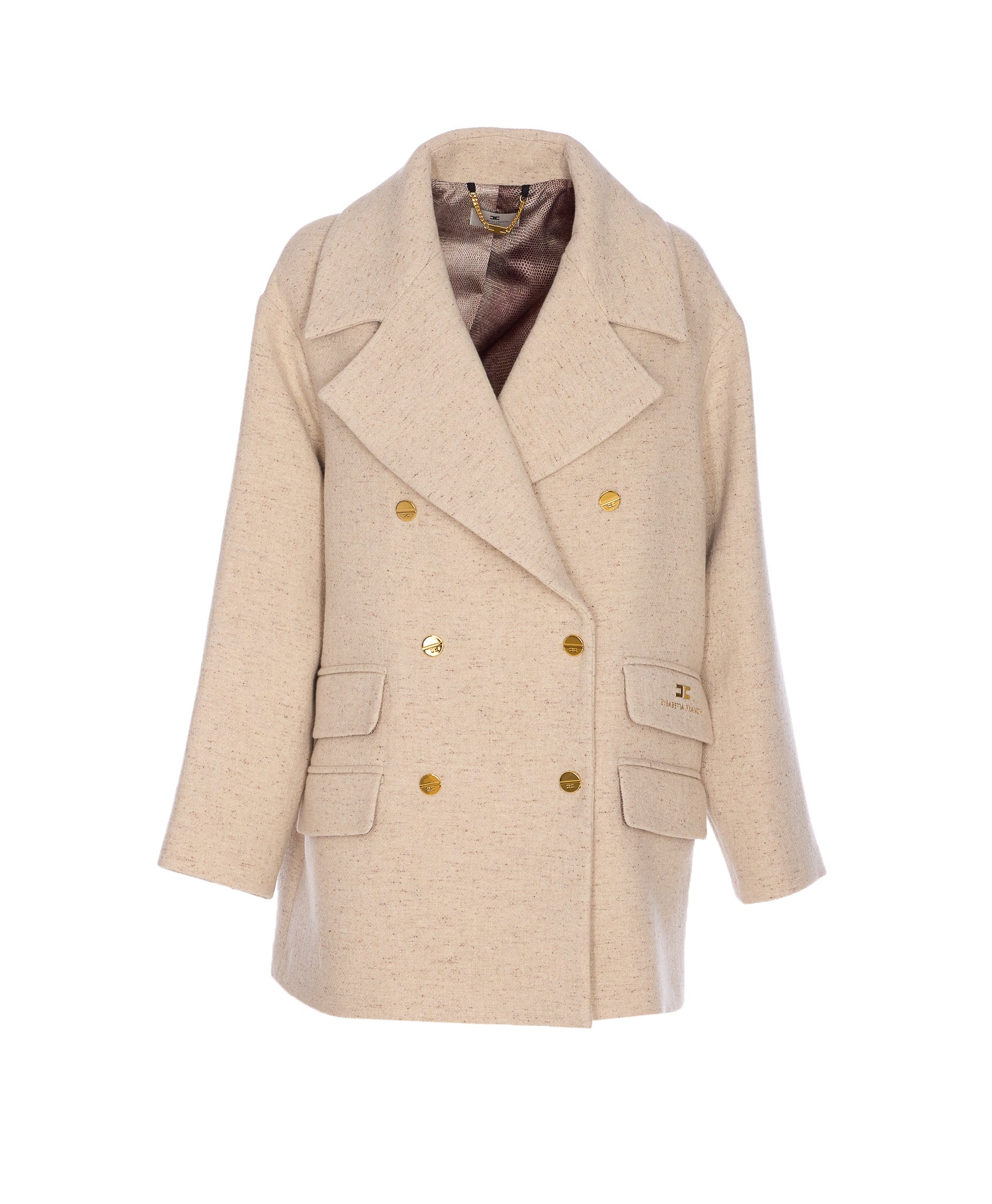 Elisabetta Franchi Coats Beige Virgin Wool