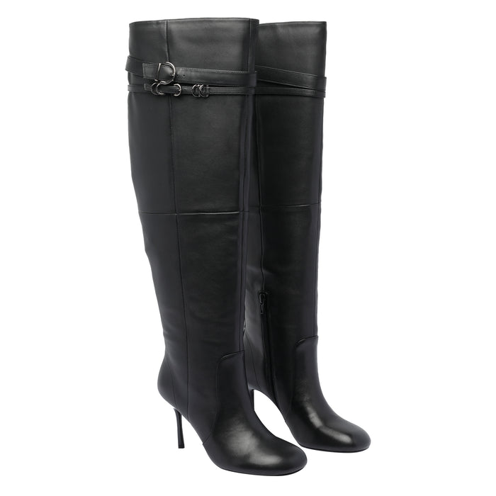Pinko Boots Black Goat Leather/rubber Sole