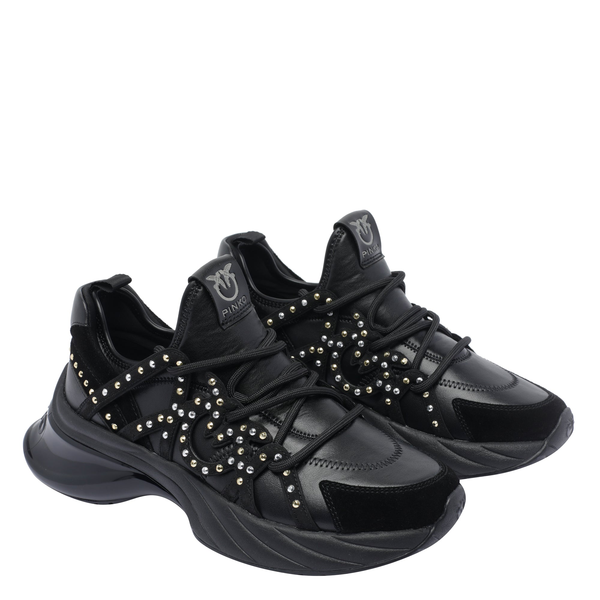 Pinko Sneakers Black Calf Leather/rubber Sole