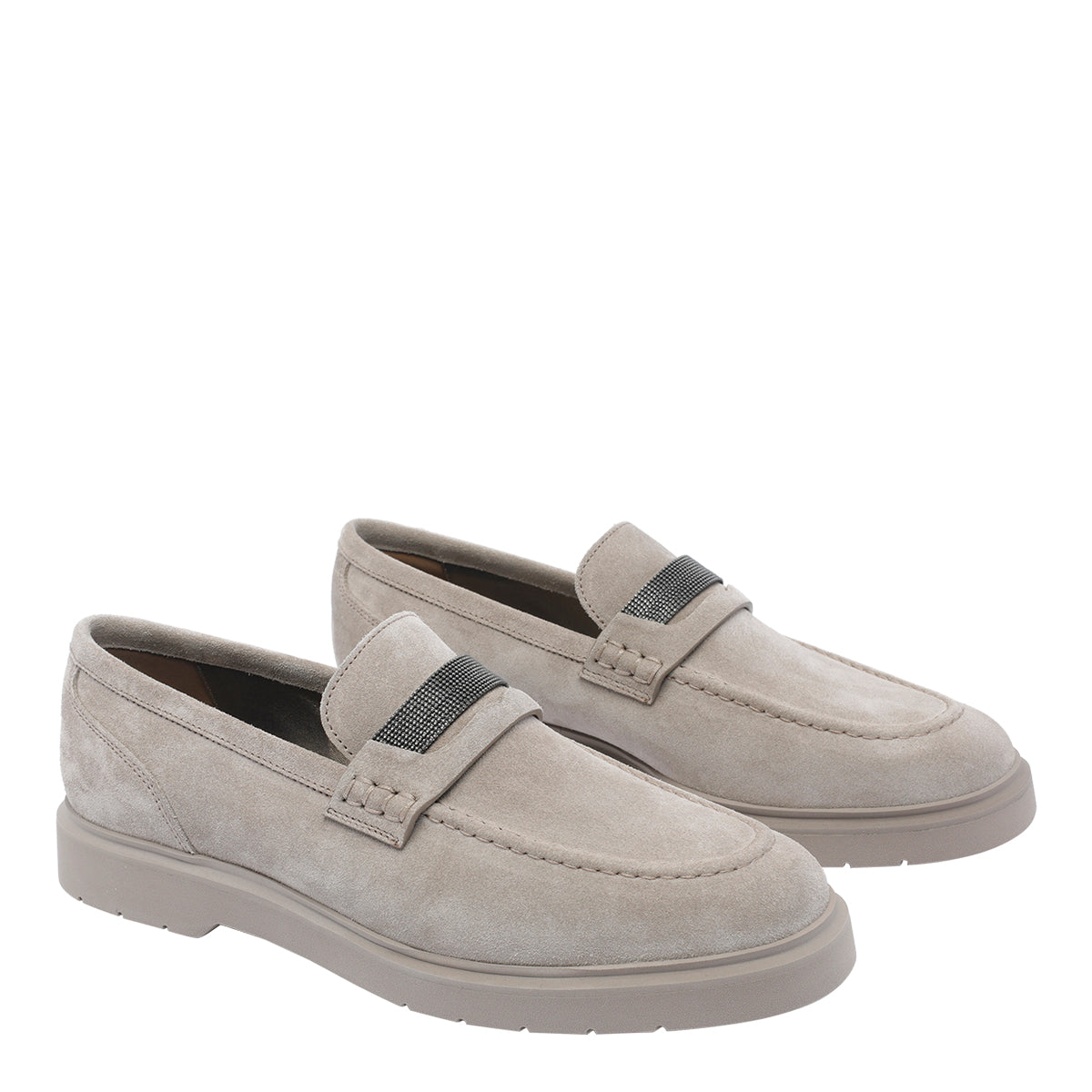 Brunello Cucinelli Flat Shoes Grey Suede Leather/rubber Sole