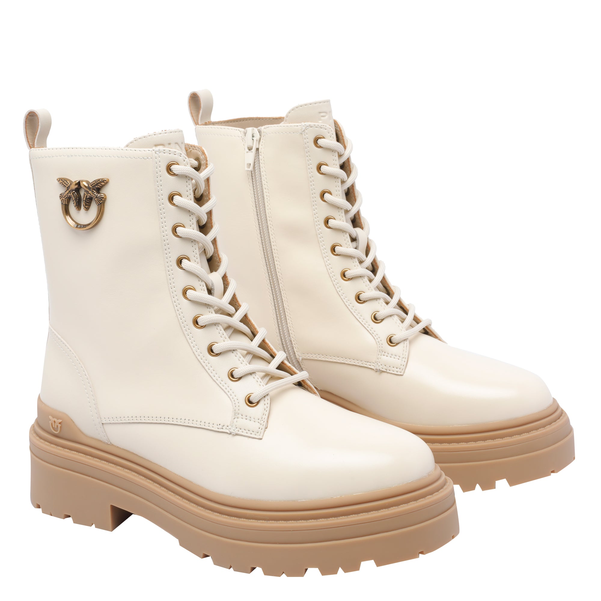 Pinko Boots White Calf Leather/rubber Sole