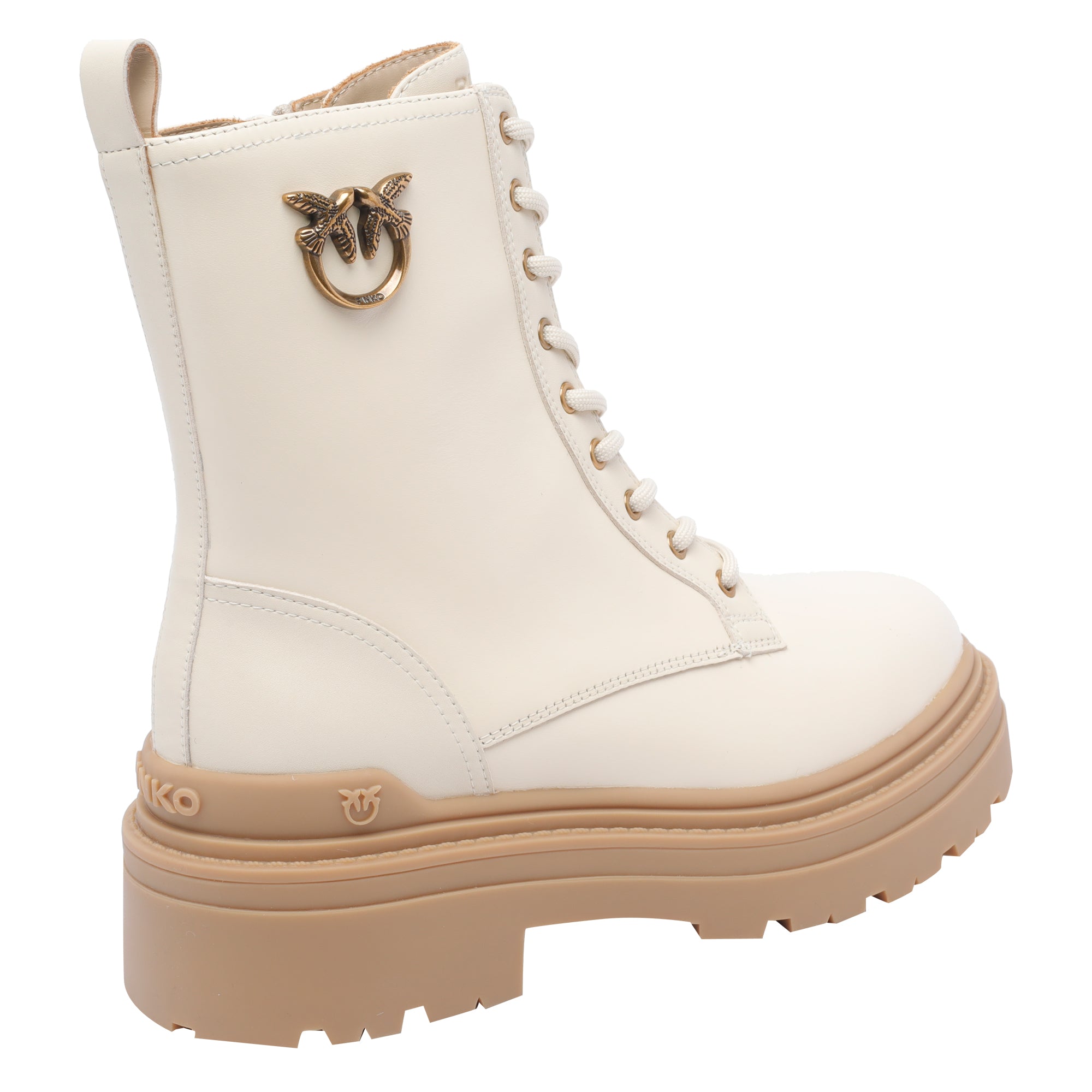 Pinko Boots White Calf Leather/rubber Sole