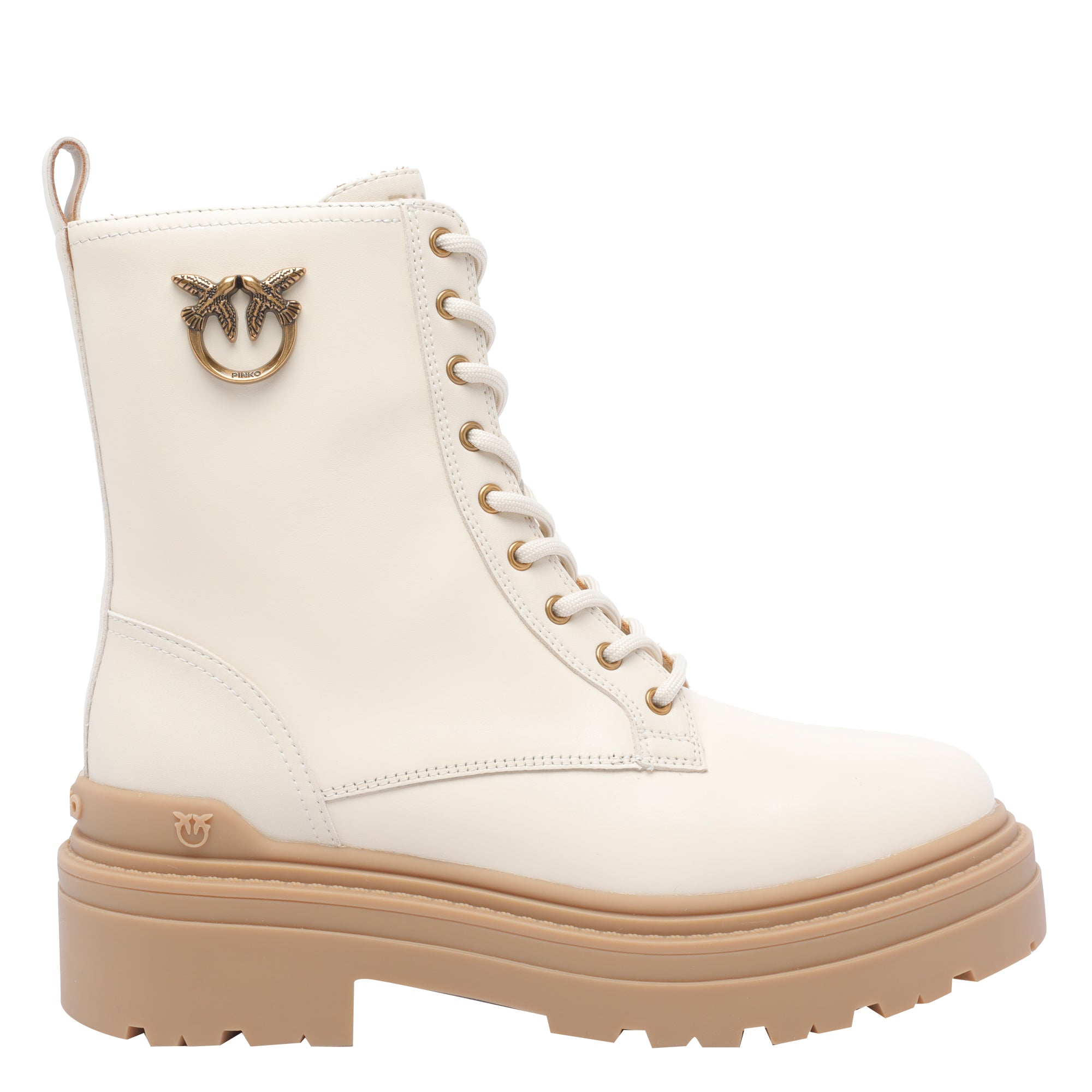 Pinko Boots White Calf Leather/rubber Sole