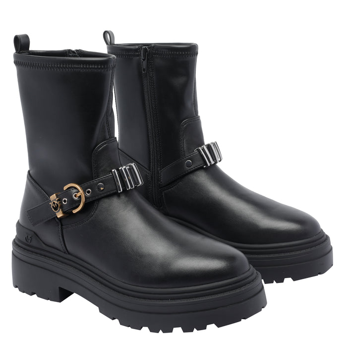 Pinko Boots Black Calf Leather/rubber Sole