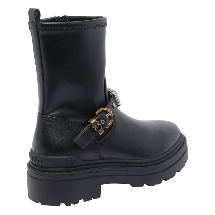 Pinko Boots Black Calf Leather/rubber Sole