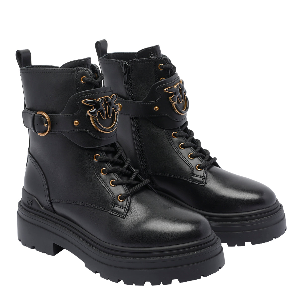 Pinko Boots Black Calf Leather/rubber Sole