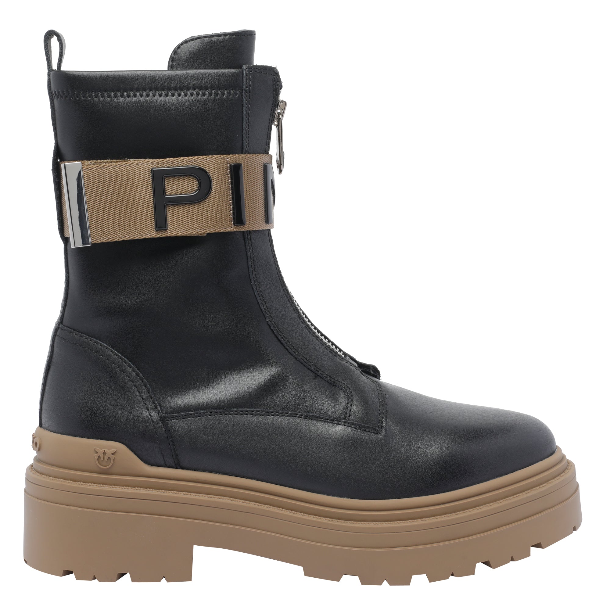 Pinko Boots Black Calf Leather/rubber Sole