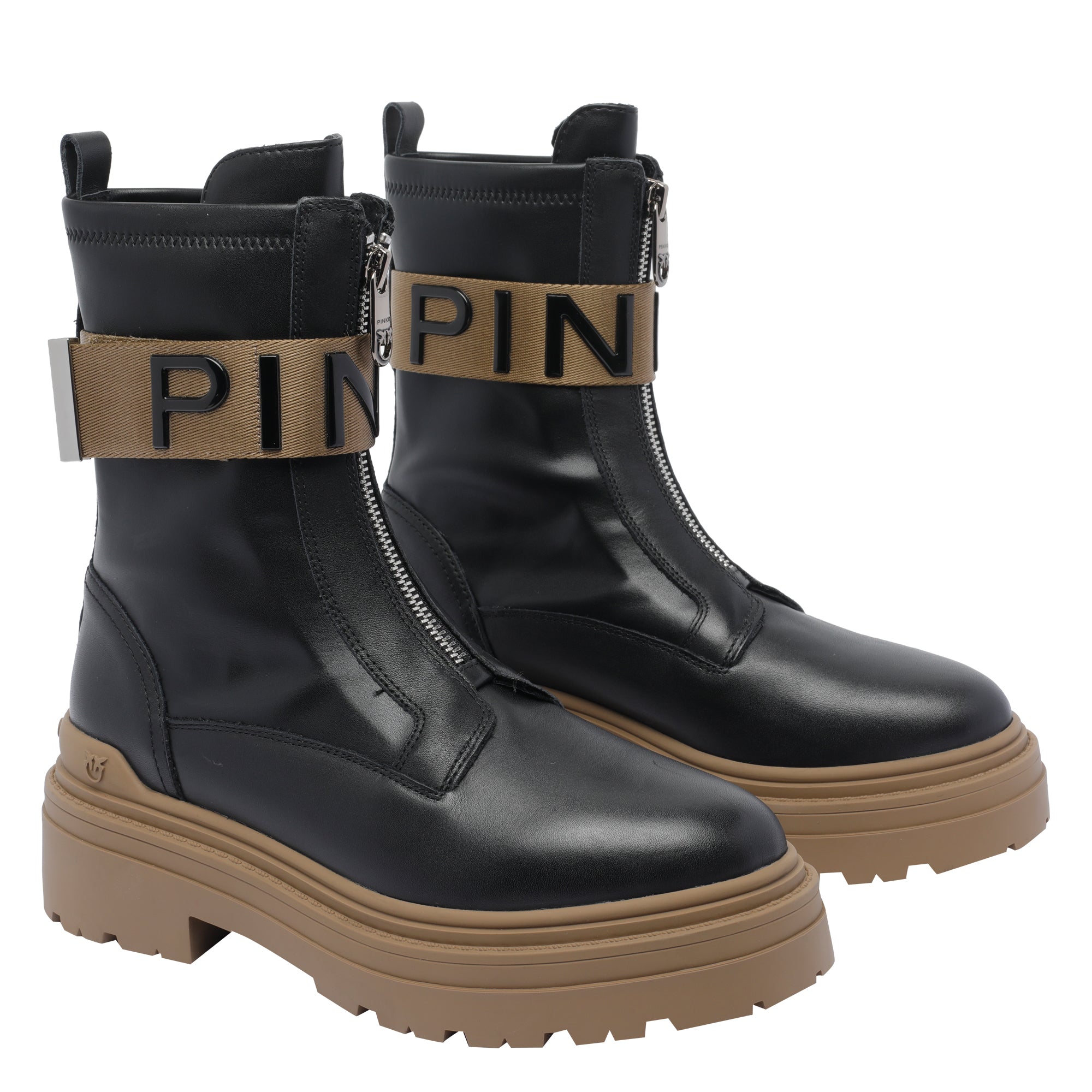 Pinko Boots Black Calf Leather/rubber Sole
