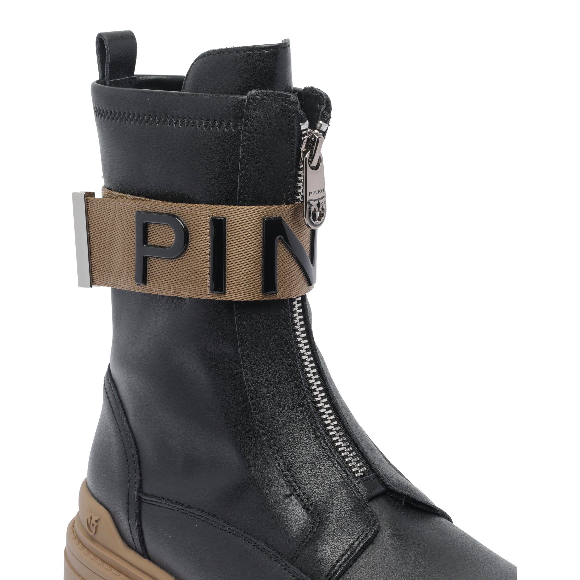 Pinko Boots Black Calf Leather/rubber Sole