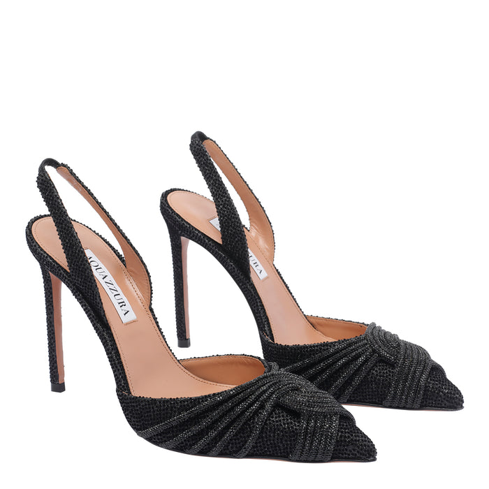 Aquazzura With Heel Black Leather+velvet/leather Sole