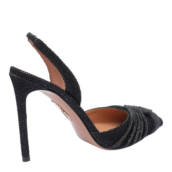 Aquazzura With Heel Black Leather+velvet/leather Sole