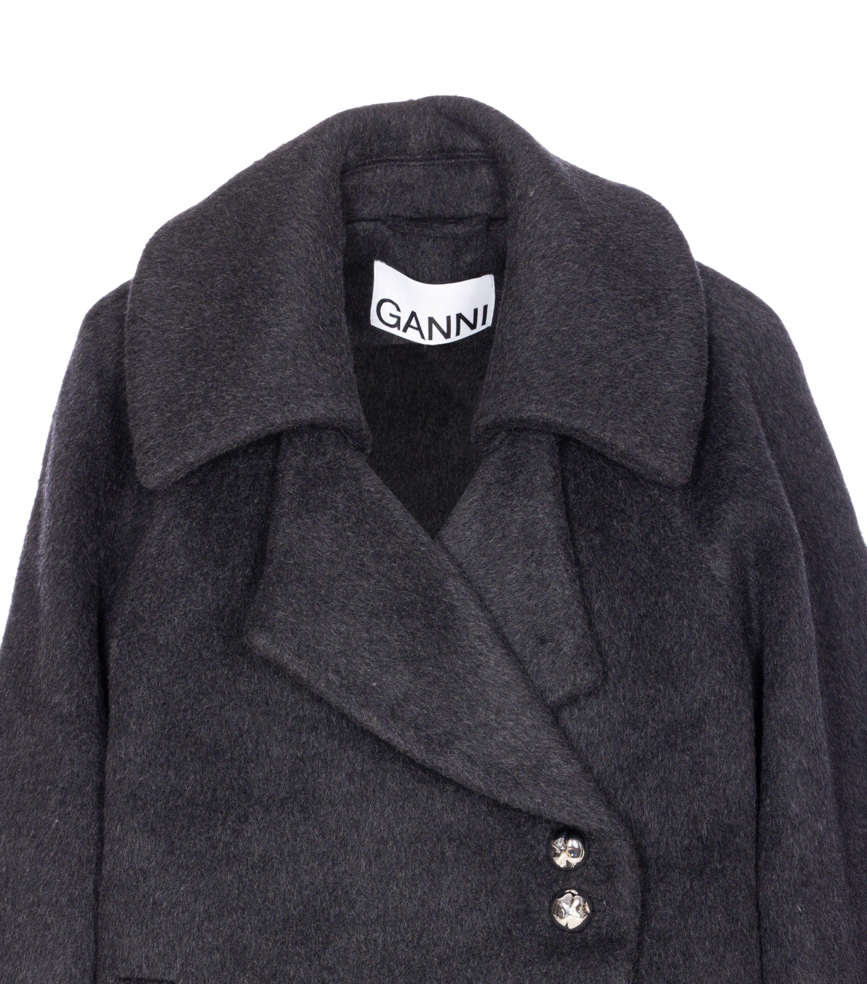 Ganni Coats Grey Recycled Wool