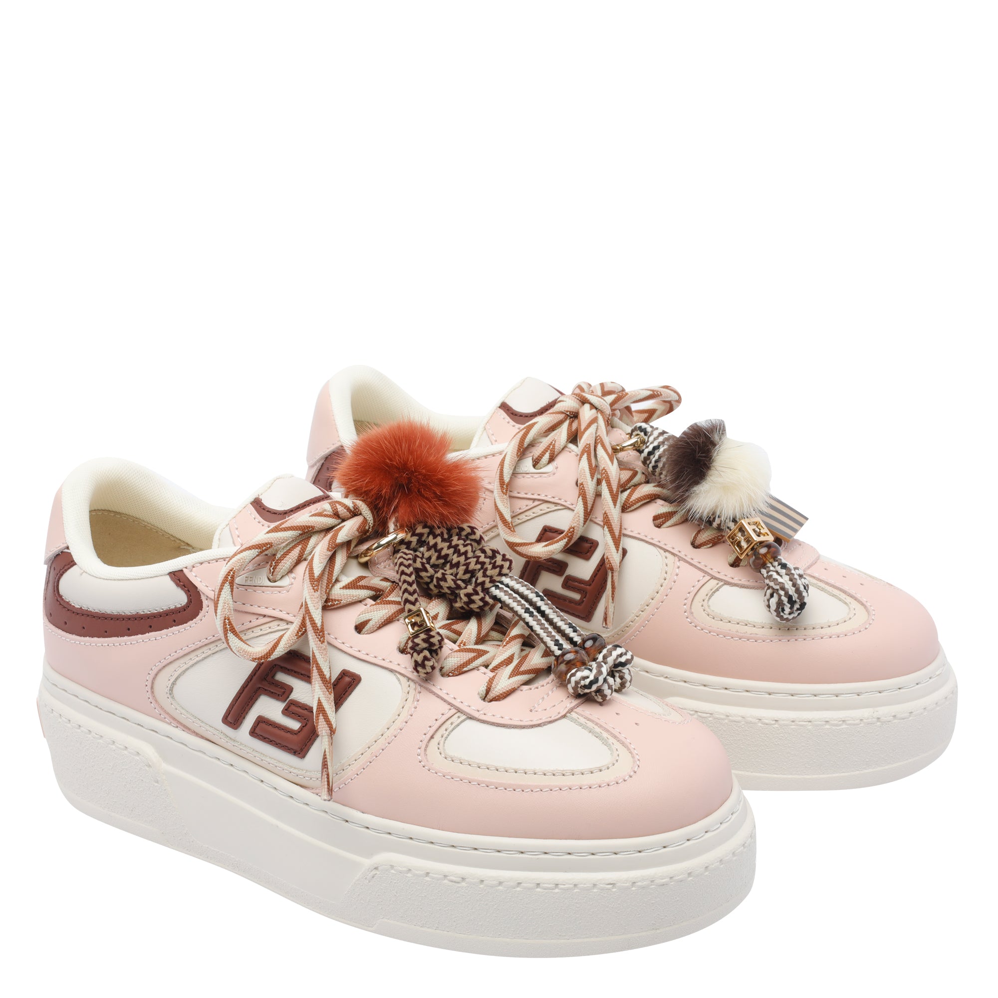Fendi Sneakers Pink Calf Lether Rubber Sole