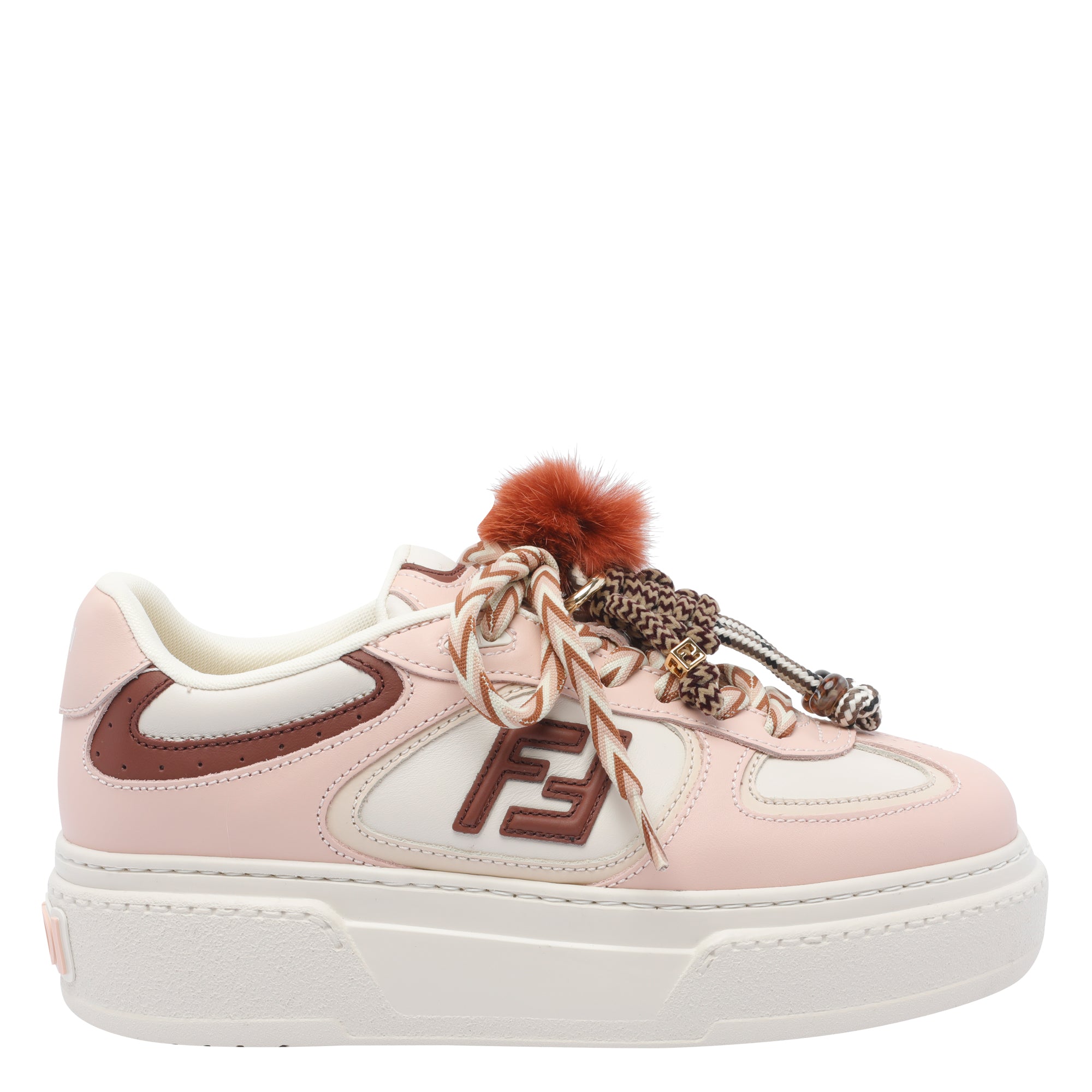 Fendi Sneakers Pink Calf Lether Rubber Sole