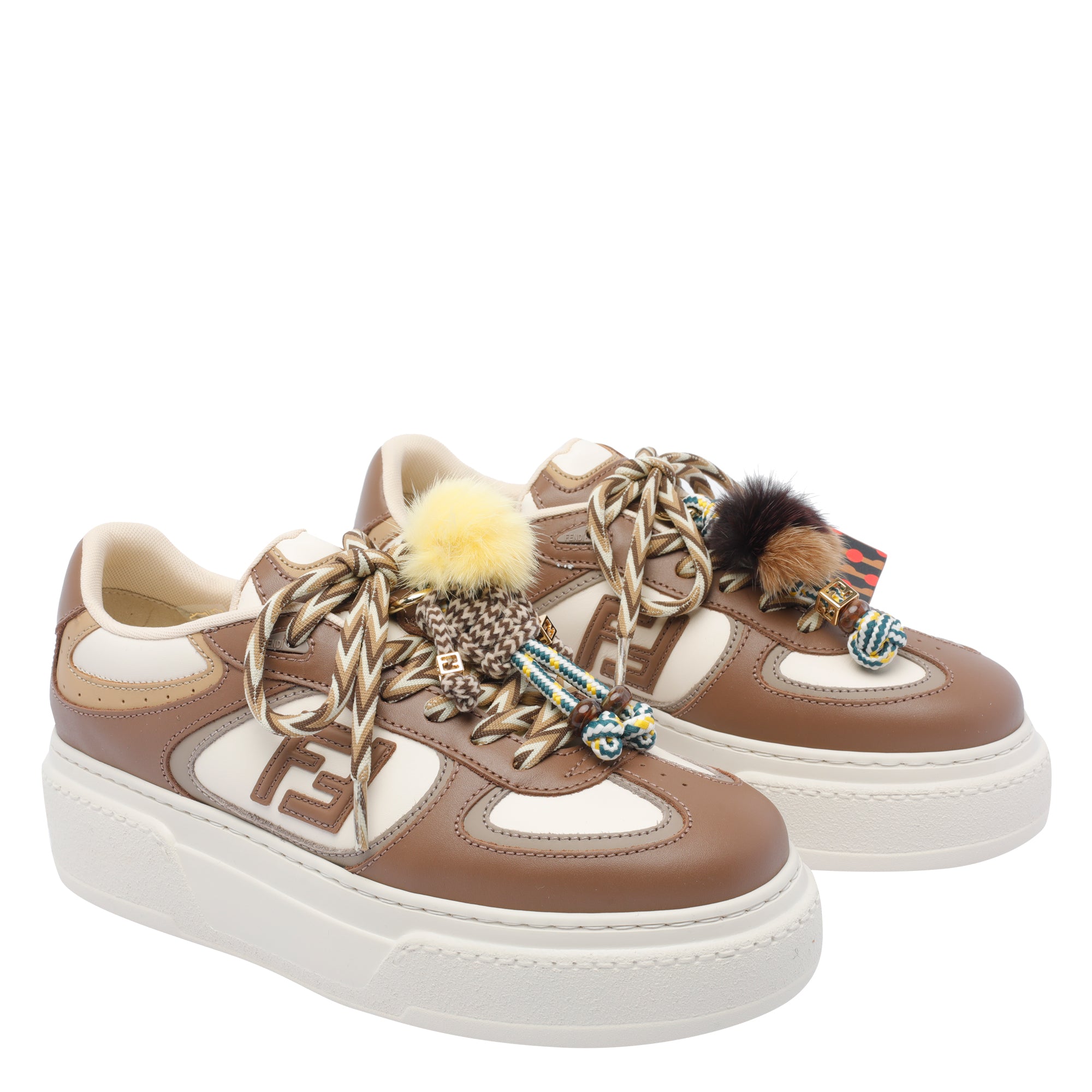 Fendi Sneakers Brown Calf Lether Rubber Sole