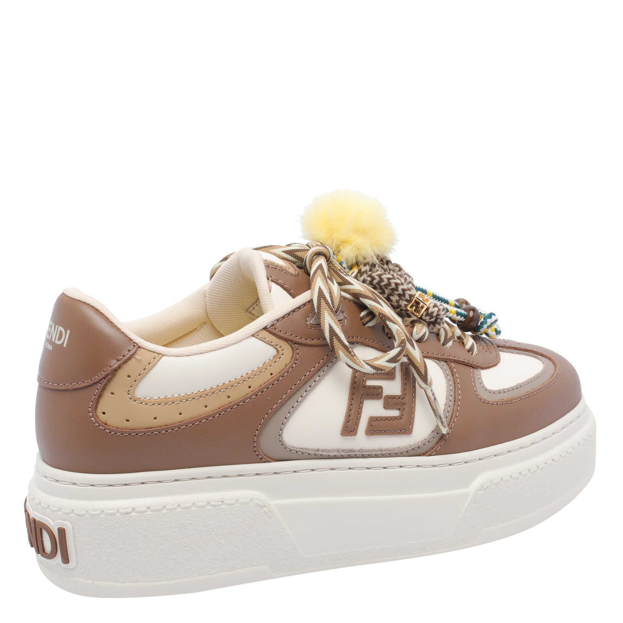 Fendi Sneakers Brown Calf Lether Rubber Sole