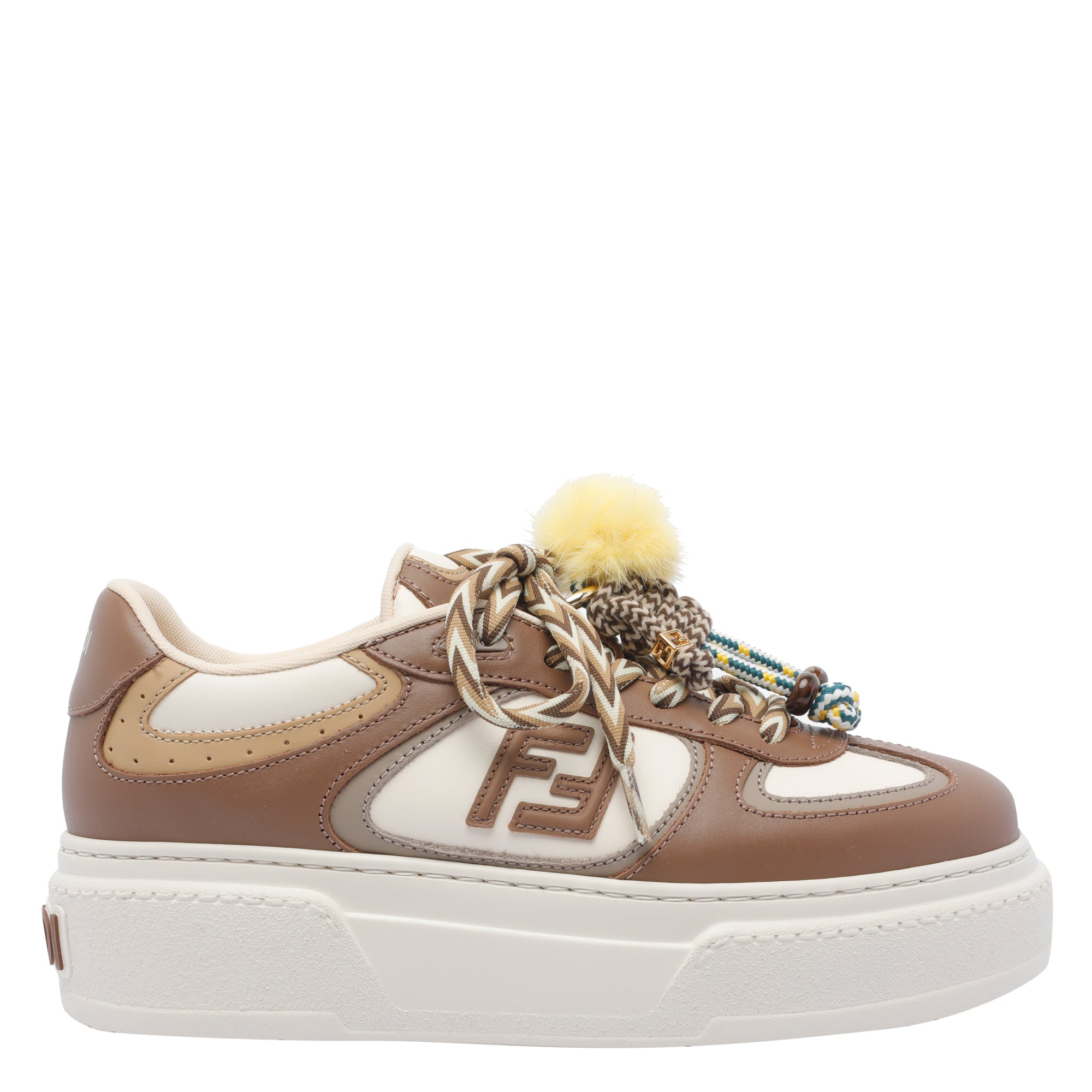 Fendi Sneakers Brown Calf Lether Rubber Sole