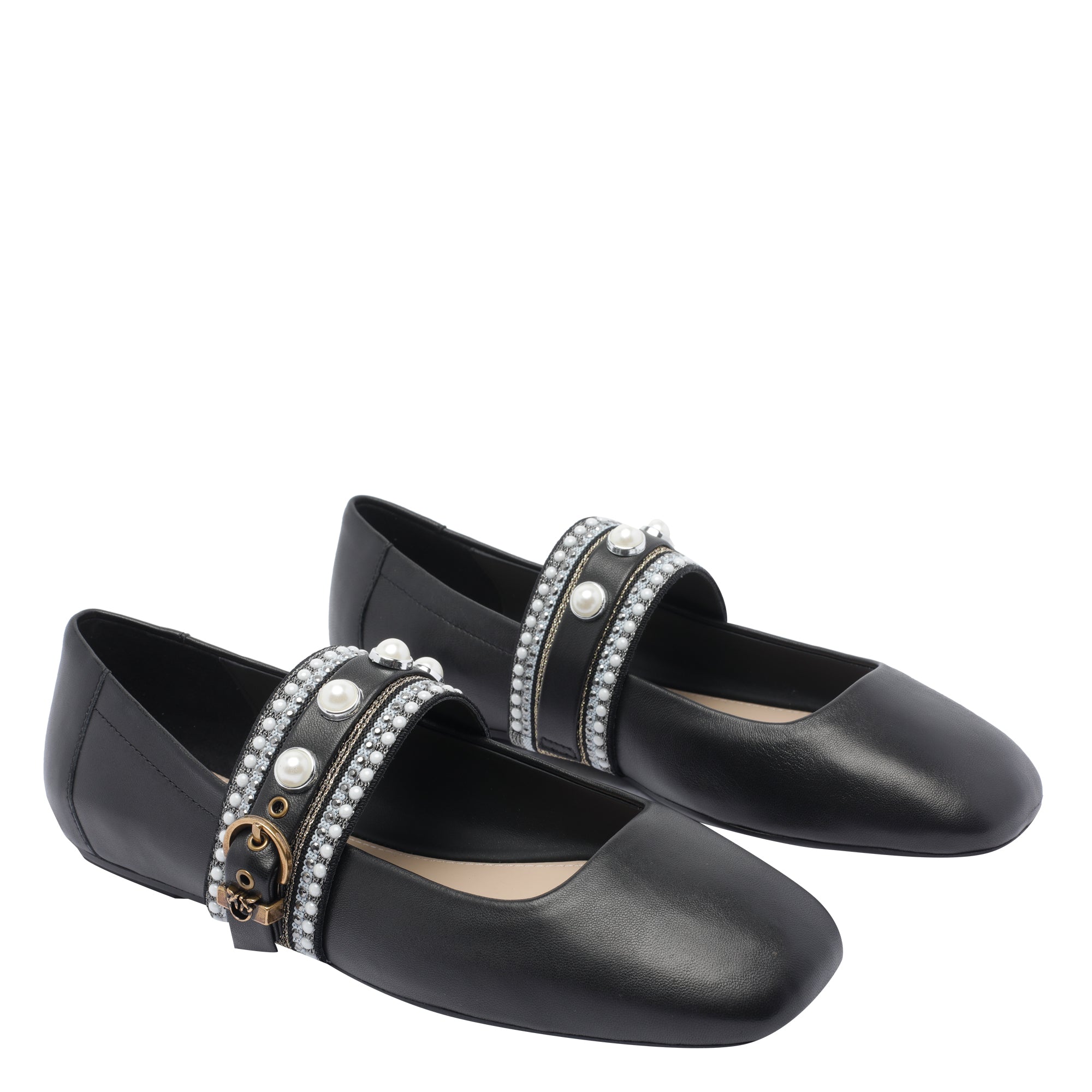 Pinko Flat Shoes Black Calf Leather/rubber Sole