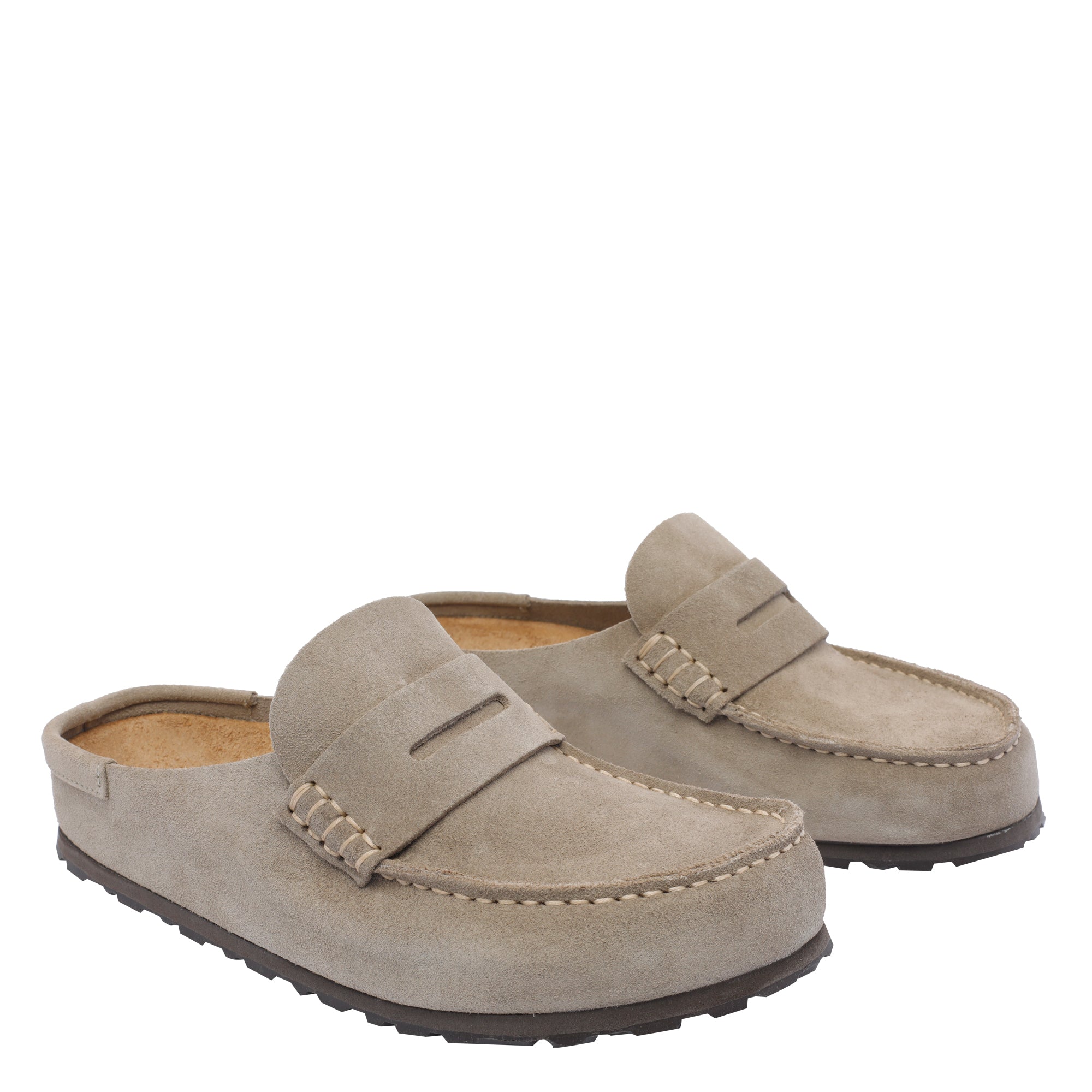 Birkenstock Flat Shoes Grey Calf Leather/rubber Sole