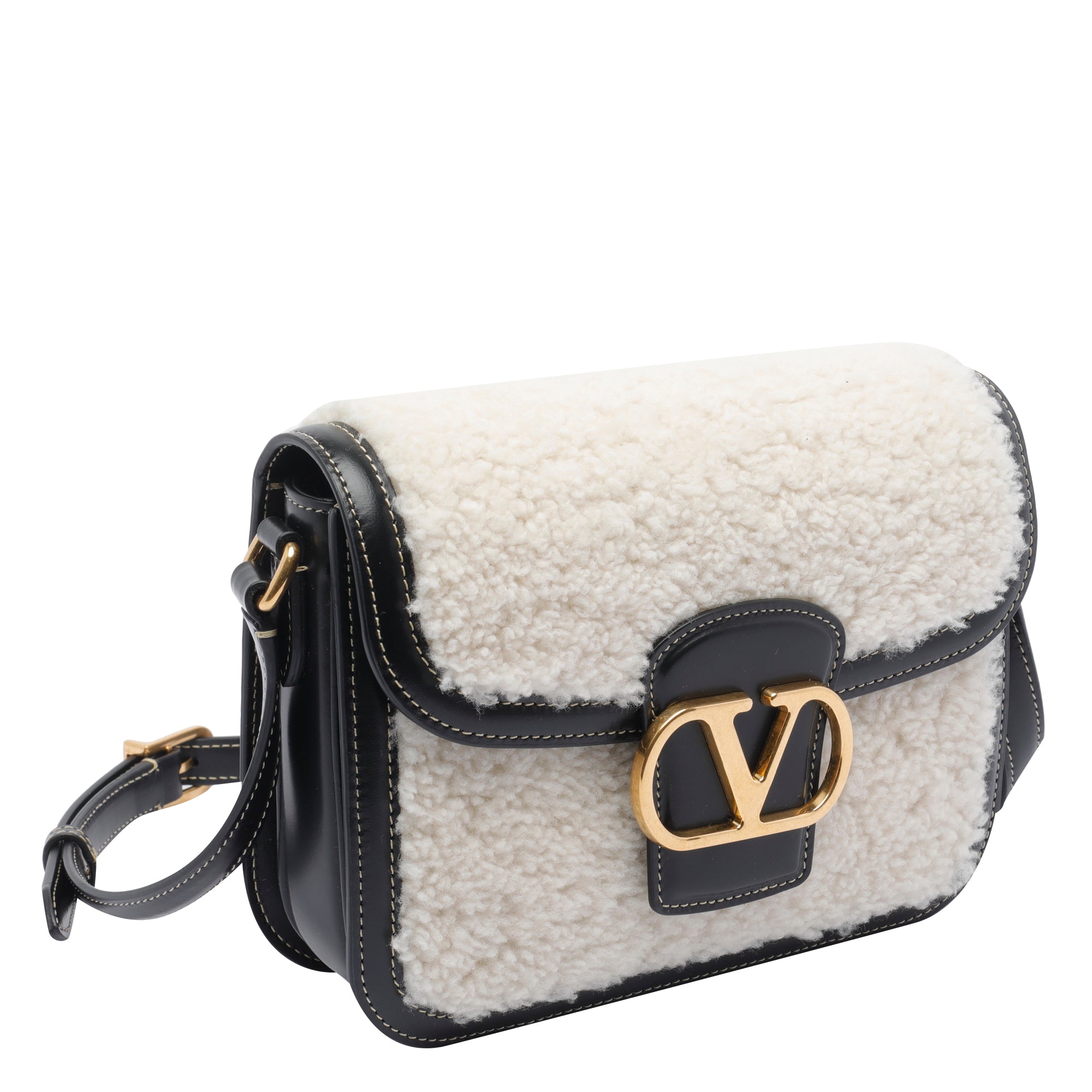 Valentino Garavani Bags White Calf Leather Real Fur Sheep