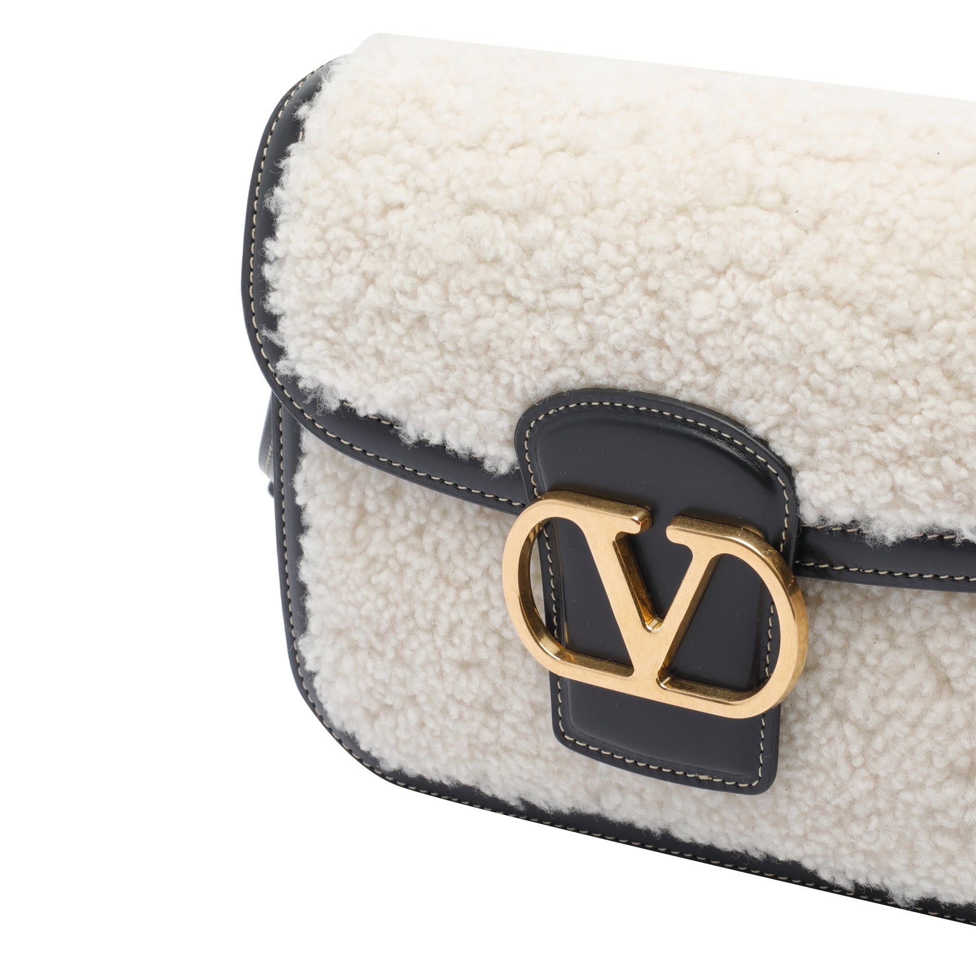 Valentino Garavani Bags White Calf Leather Real Fur Sheep