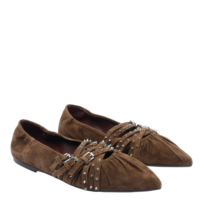 Ash Flat Shoes Brown Suede Leather/rubber Sole
