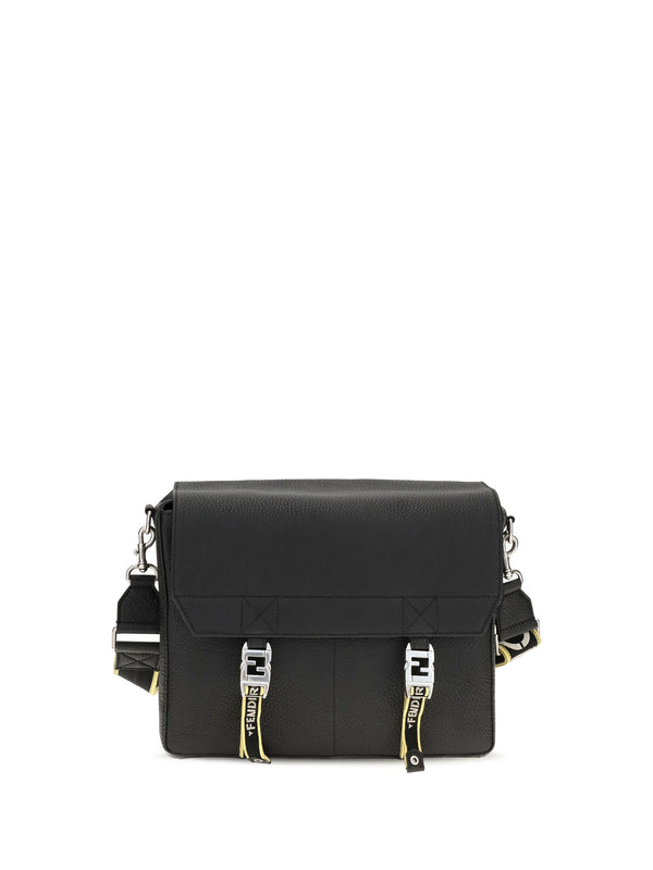 Flow Mess Medium Roman Leather Crossbody Bag Nero Calf Bos Taurus Shoulder