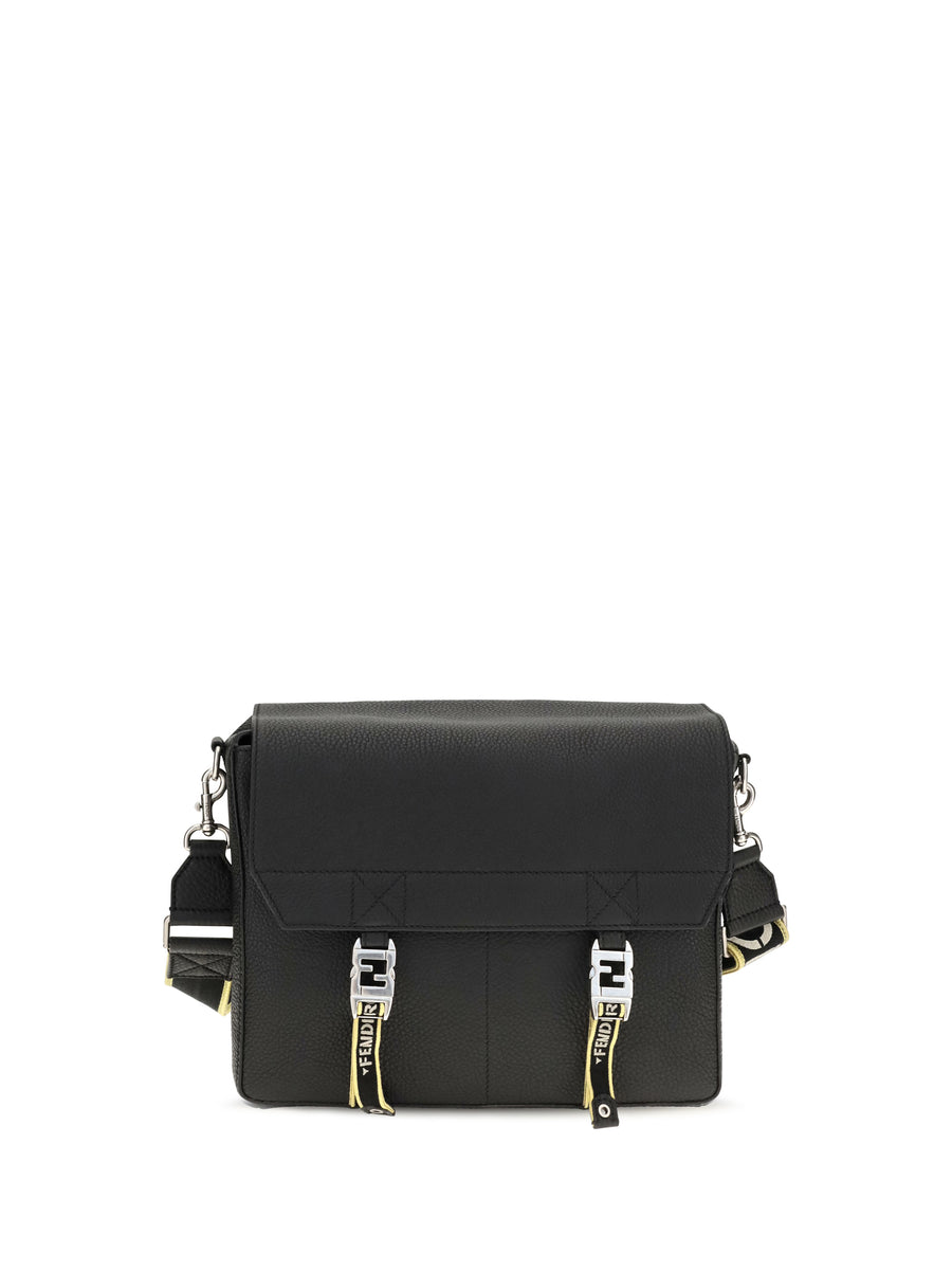Flow Mess Medium Roman Leather Crossbody Bag Nero Calf Bos Taurus Shoulder