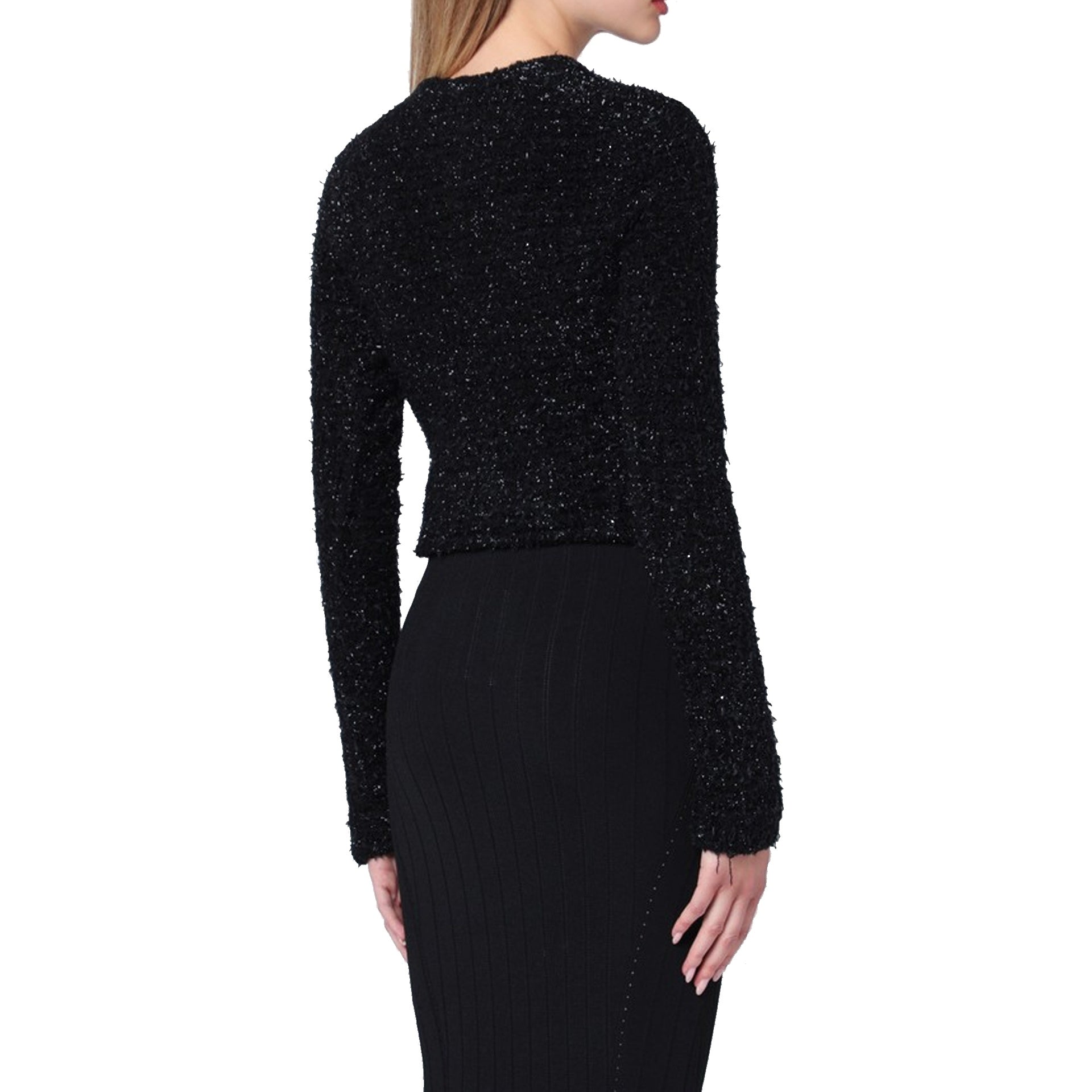 Crop Bouclé Cardigan Black