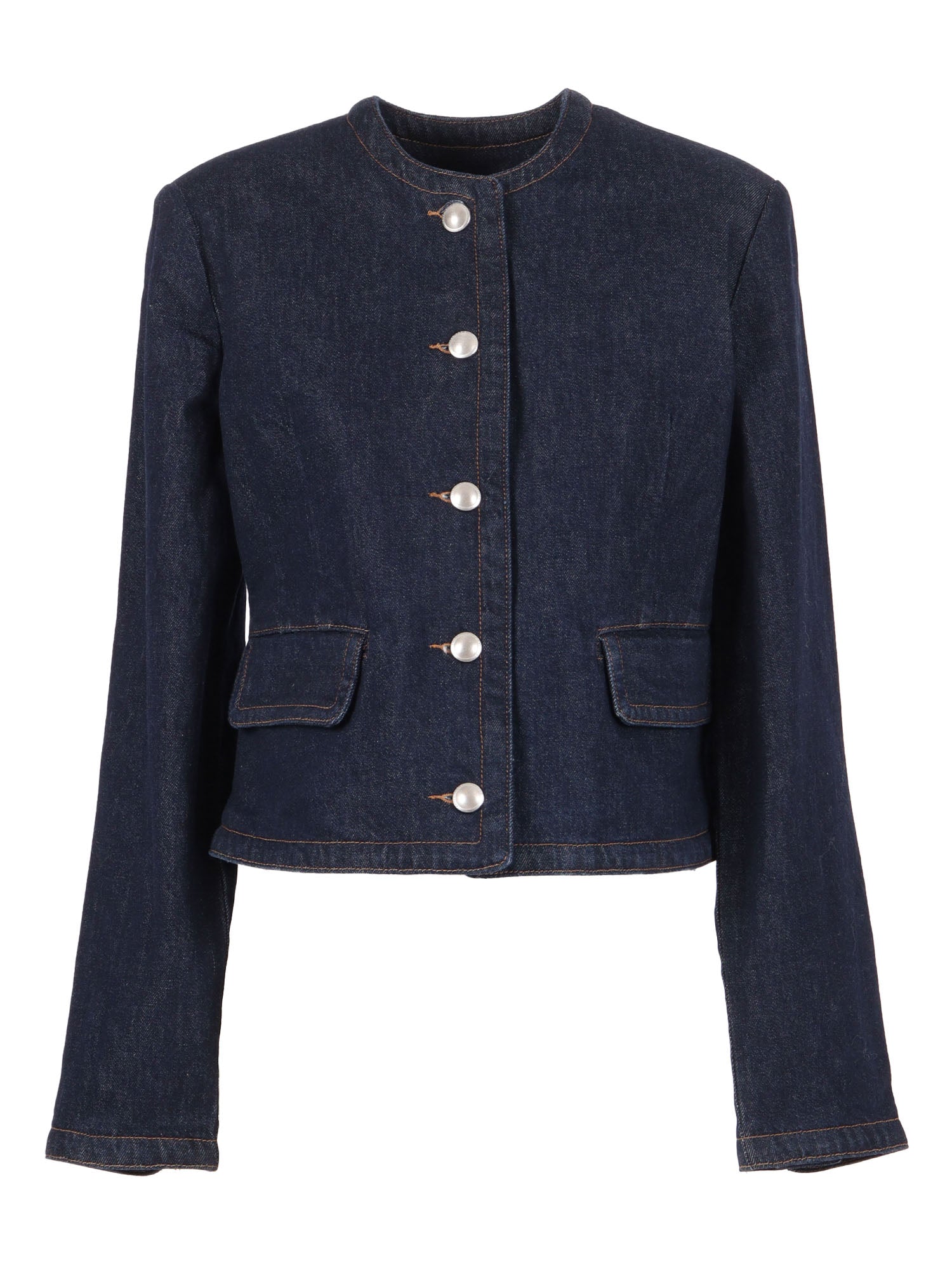Lady Jacket Smoove With Exposed Buttons Blue Cotton Elastane Giubbino Denim