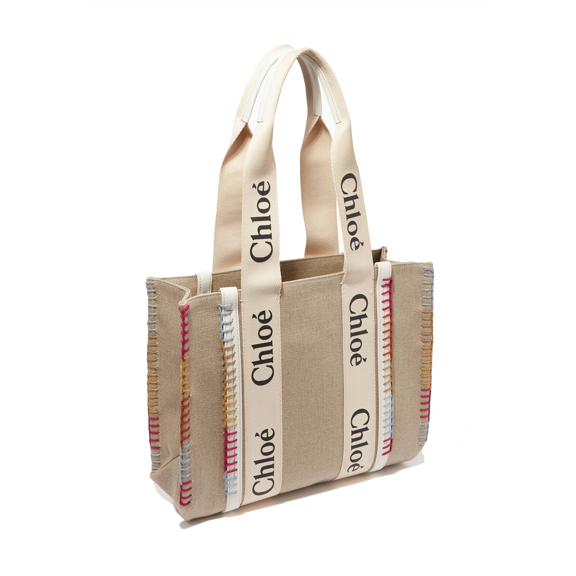 Chloé Woody Medium Tote Bag Beige Linen