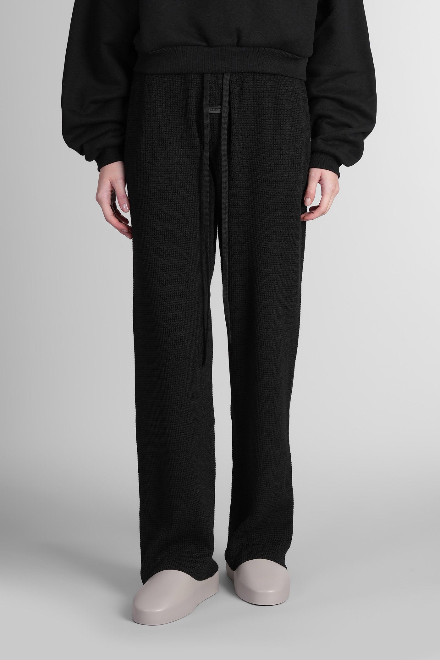 Pants in black polyester Abbigliamento
