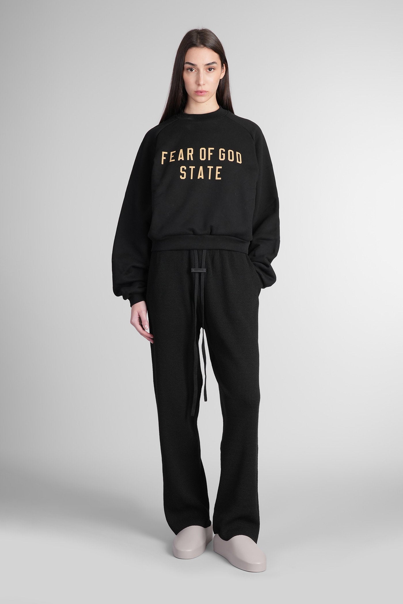 Pants in black polyester Abbigliamento
