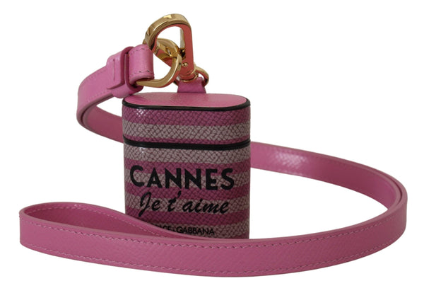 Pink Black Leather Strap Gold Metal Logo Airpods Case Accessory