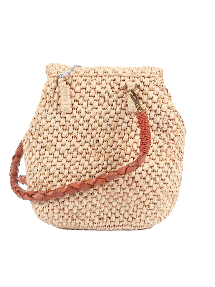 Bag - Zaz Tea Beige Raphia Fabric 2 Leather