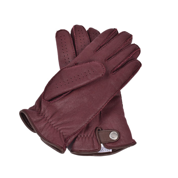 Brunello Cucinelli Mens Maroon Leather Detailed Gloves Red Clothing