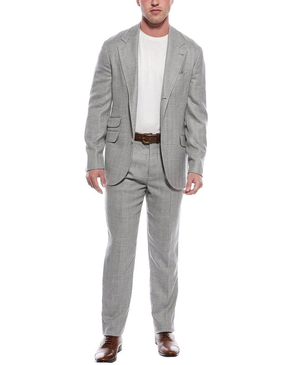 Brunello Cucinelli Mens Light Grey Wool Linen Suit Gray