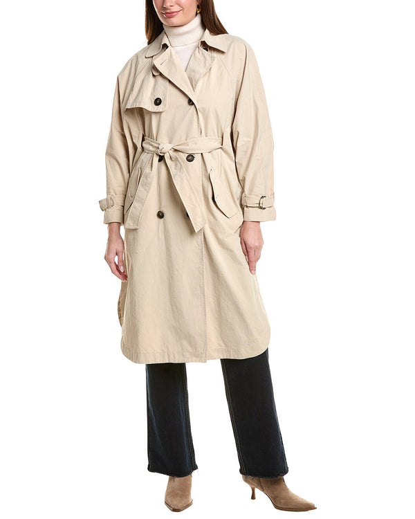 Brunello Cucinelli Womens Soft Stone Belted Trench Coat Clothing