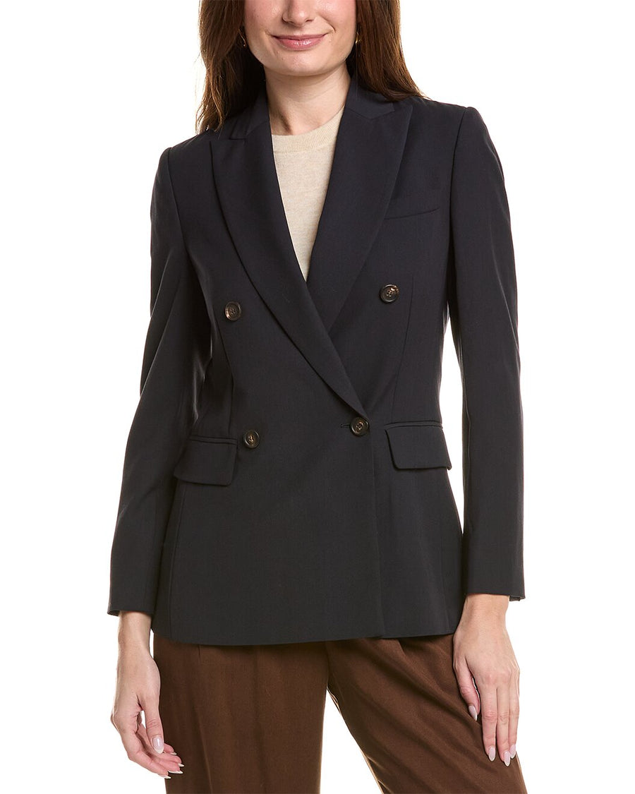 Brunello Cucinelli Womens Navy Double-Breasted Tailored Blazer Blue Clothing
