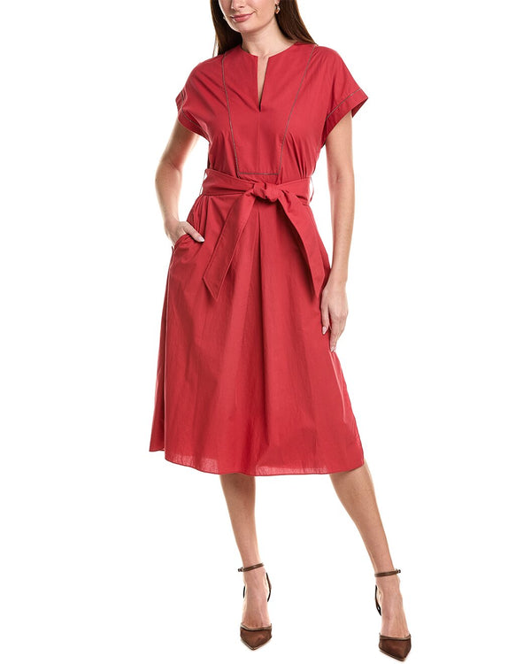 Brunello Cucinelli Womens Sealing Wax Belted Midi Dress One Color