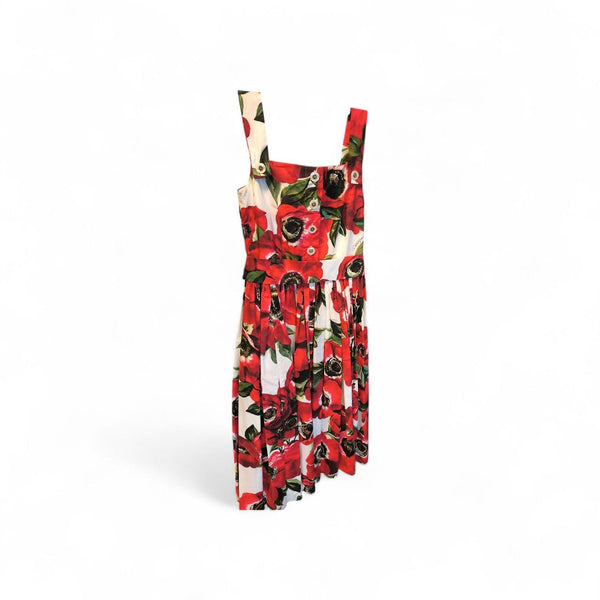 4134b Red & White Floral Strappy A Line dress