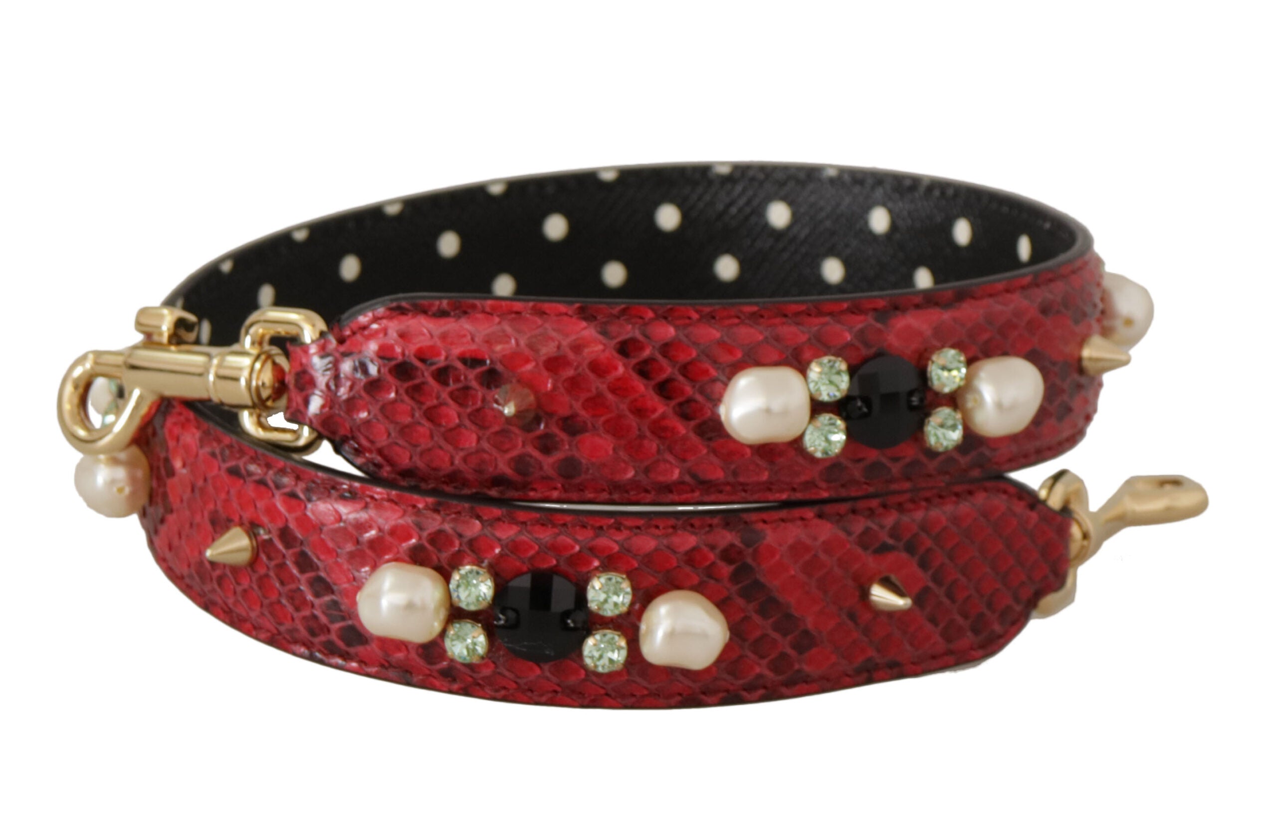 Red Exotic Leather Crystals Bag Shoulder Strap Python
