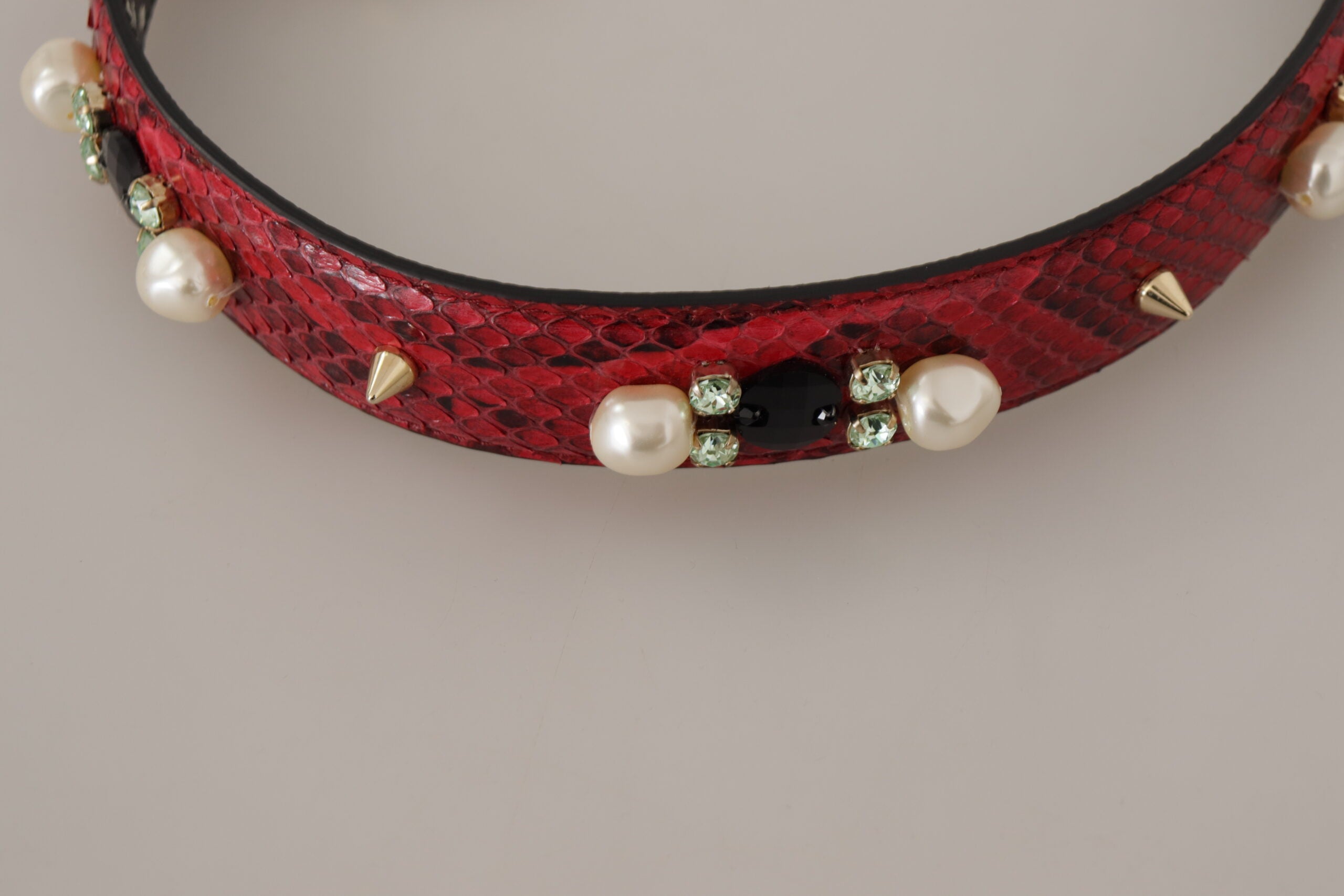 Red Exotic Leather Crystals Bag Shoulder Strap Python